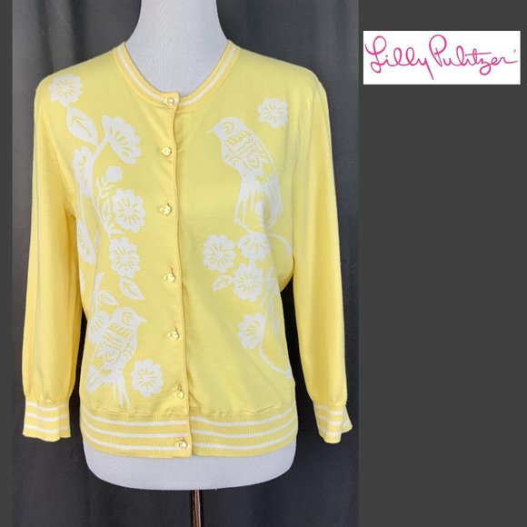 Lilly Pulitzer Sweaters - Lilly Pulitzer Paley Motif Button Front Cotton Cardigan Sz L